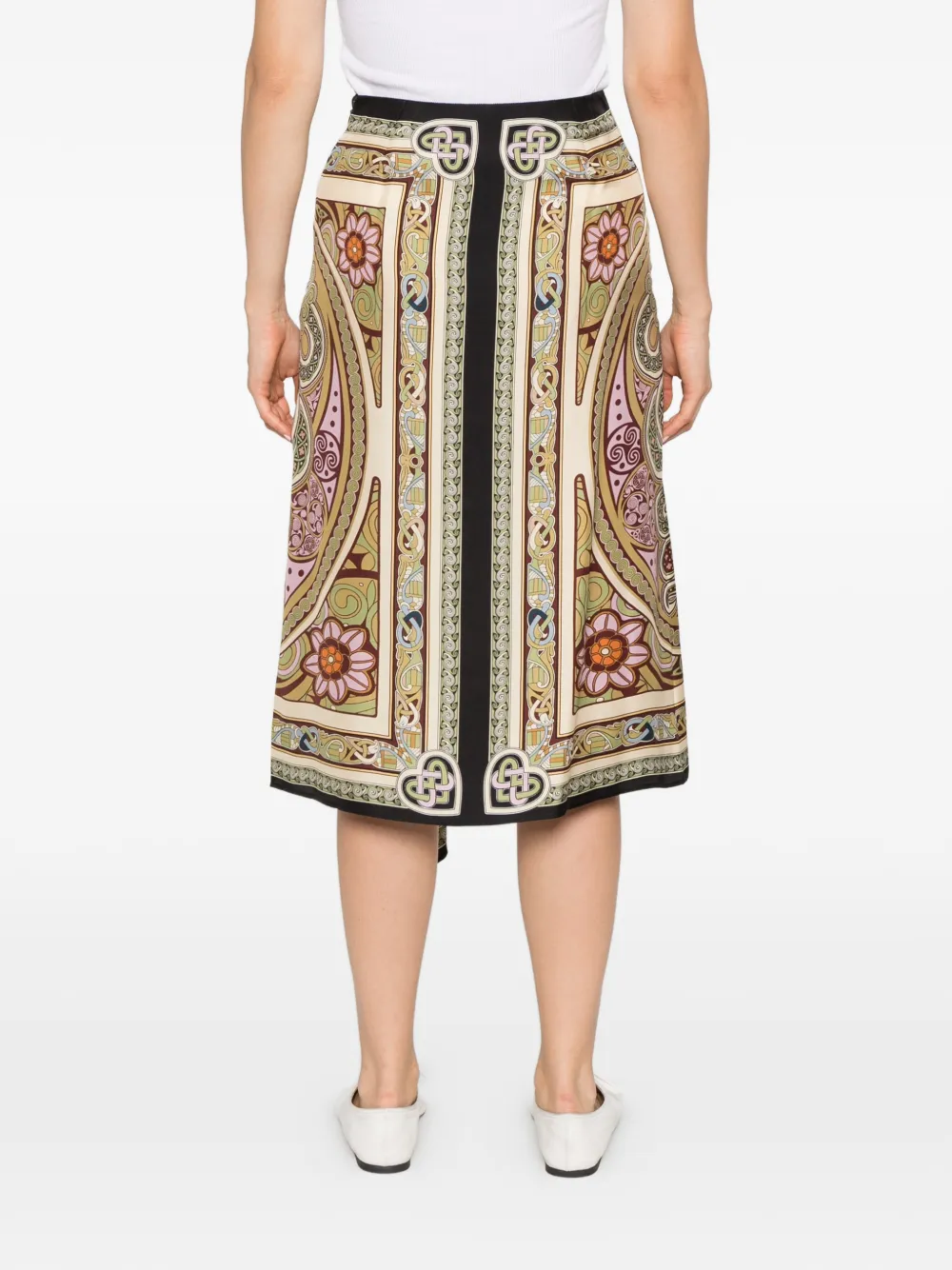 La DoubleJ paisley-print asymmetric midi skirt Groen