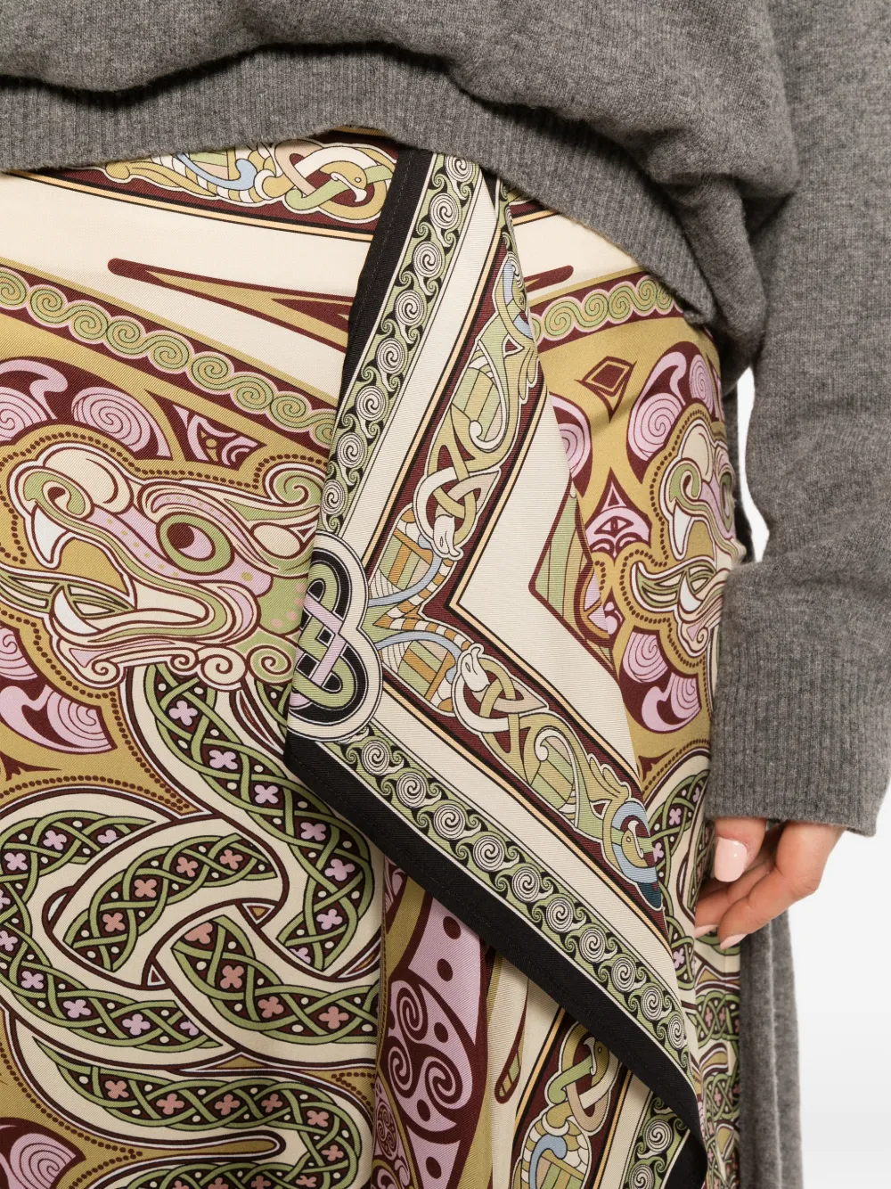 La DoubleJ paisley-print asymmetric midi skirt Groen