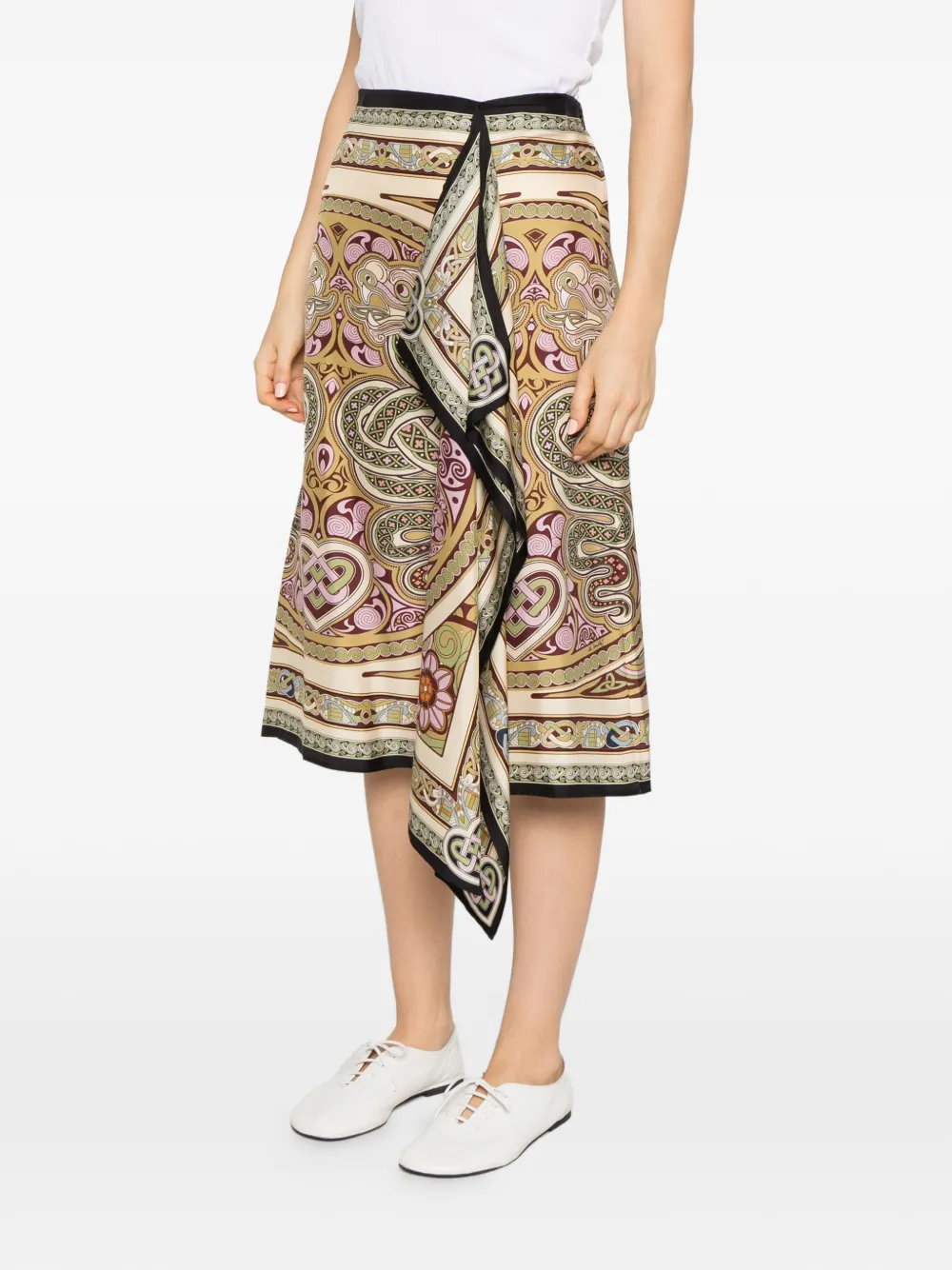 La DoubleJ paisley-print asymmetric midi skirt Groen