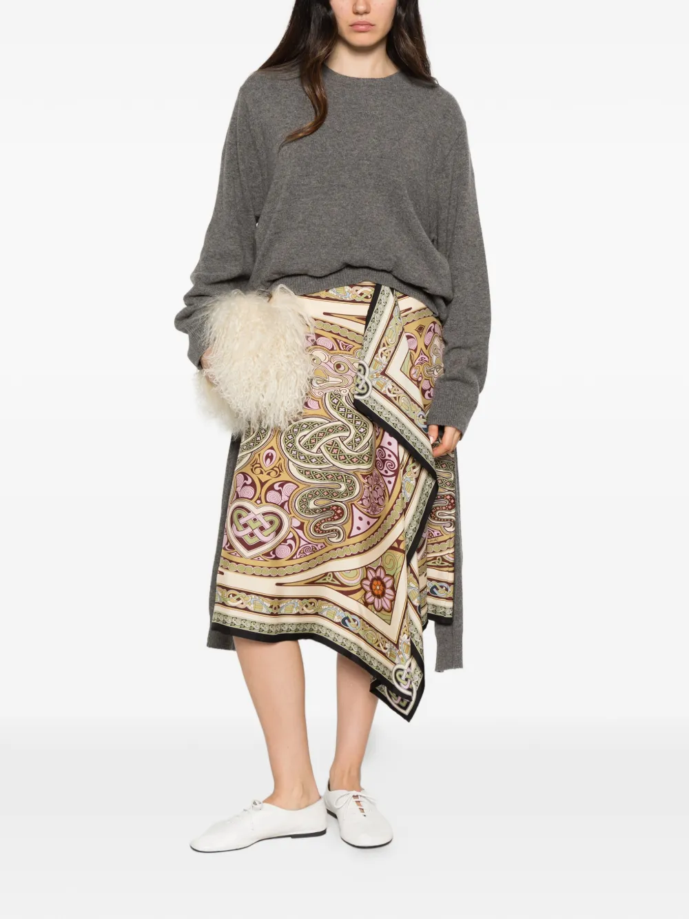 La DoubleJ paisley-print asymmetric midi skirt Groen