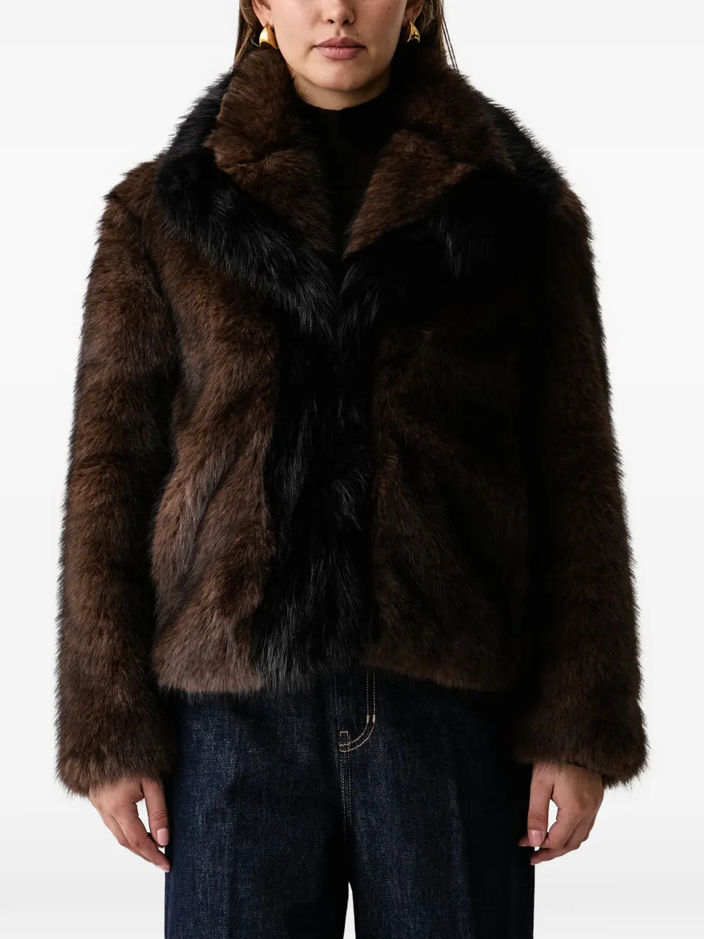 kaos contrast-trim artificial fur jacket - Marrone