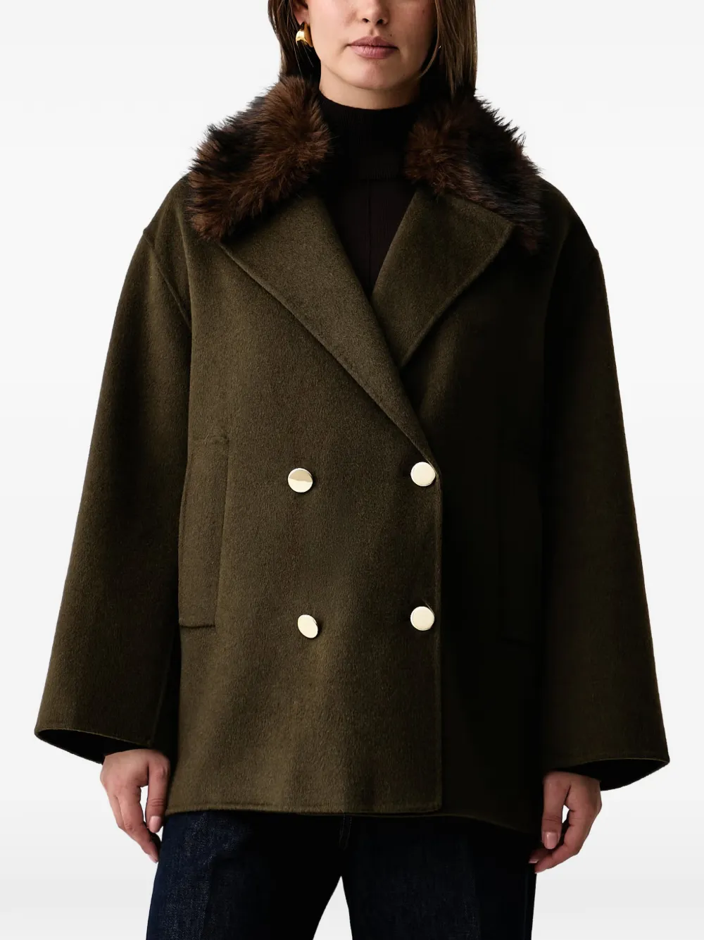 kaos buttoned short double-breasted coat - Green