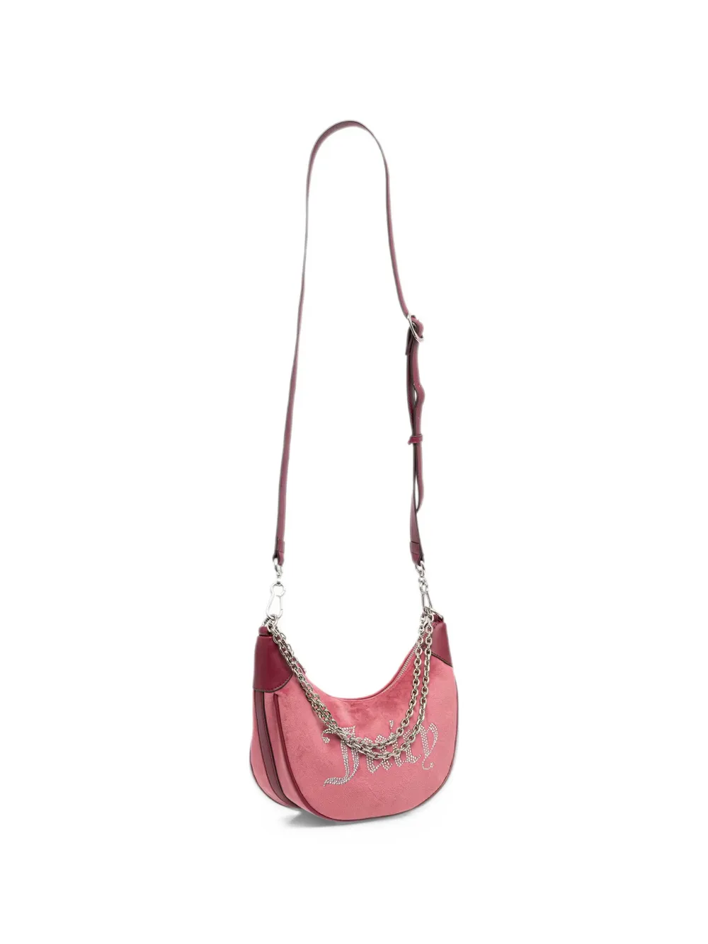 Juicy Couture Kimberly rhinestone-embellished crescent shoulder bag Roze