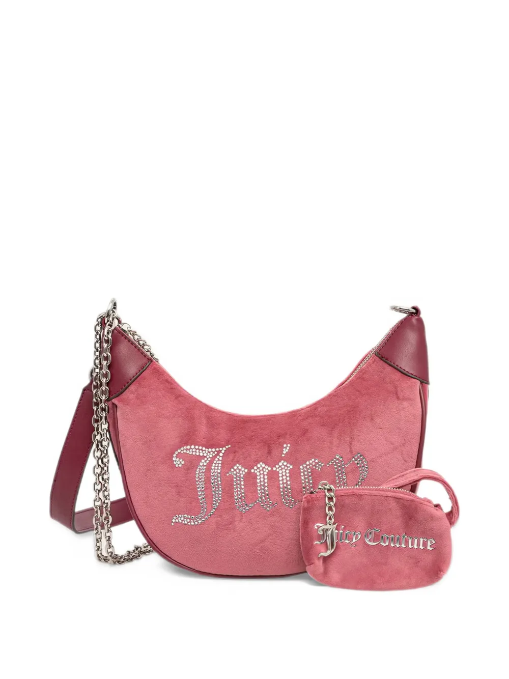 Juicy Couture Kimberly rhinestone-embellished crescent shoulder bag Roze