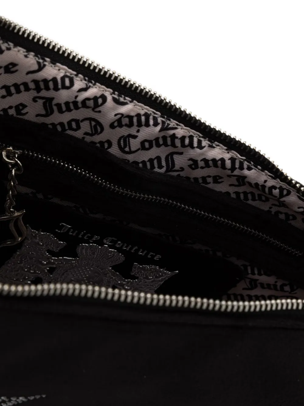 Juicy Couture Kimberly rhinestone-logo velvet shoulder bag Zwart