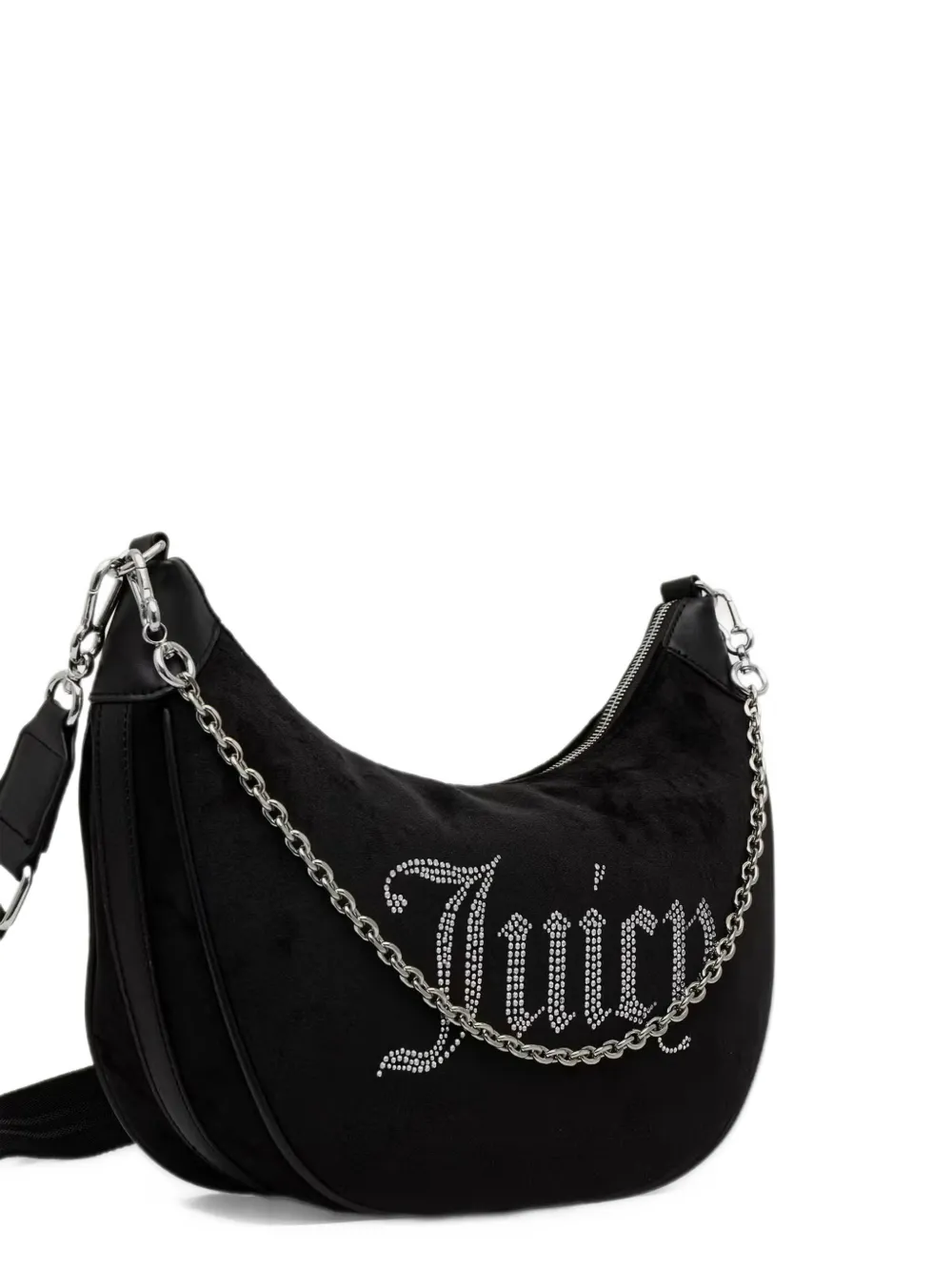Juicy Couture Kimberly rhinestone-logo velvet shoulder bag Zwart