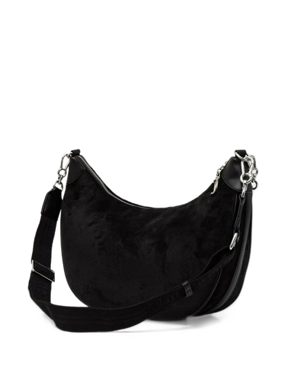 Juicy Couture Kimberly rhinestone-logo velvet shoulder bag Zwart
