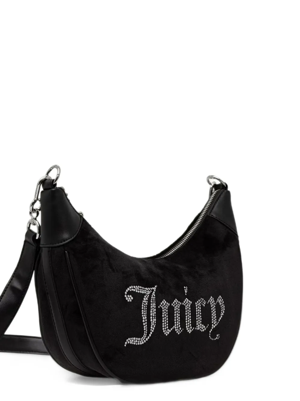Juicy Couture Kimberly rhinestone-logo crescent shoulder bag Zwart
