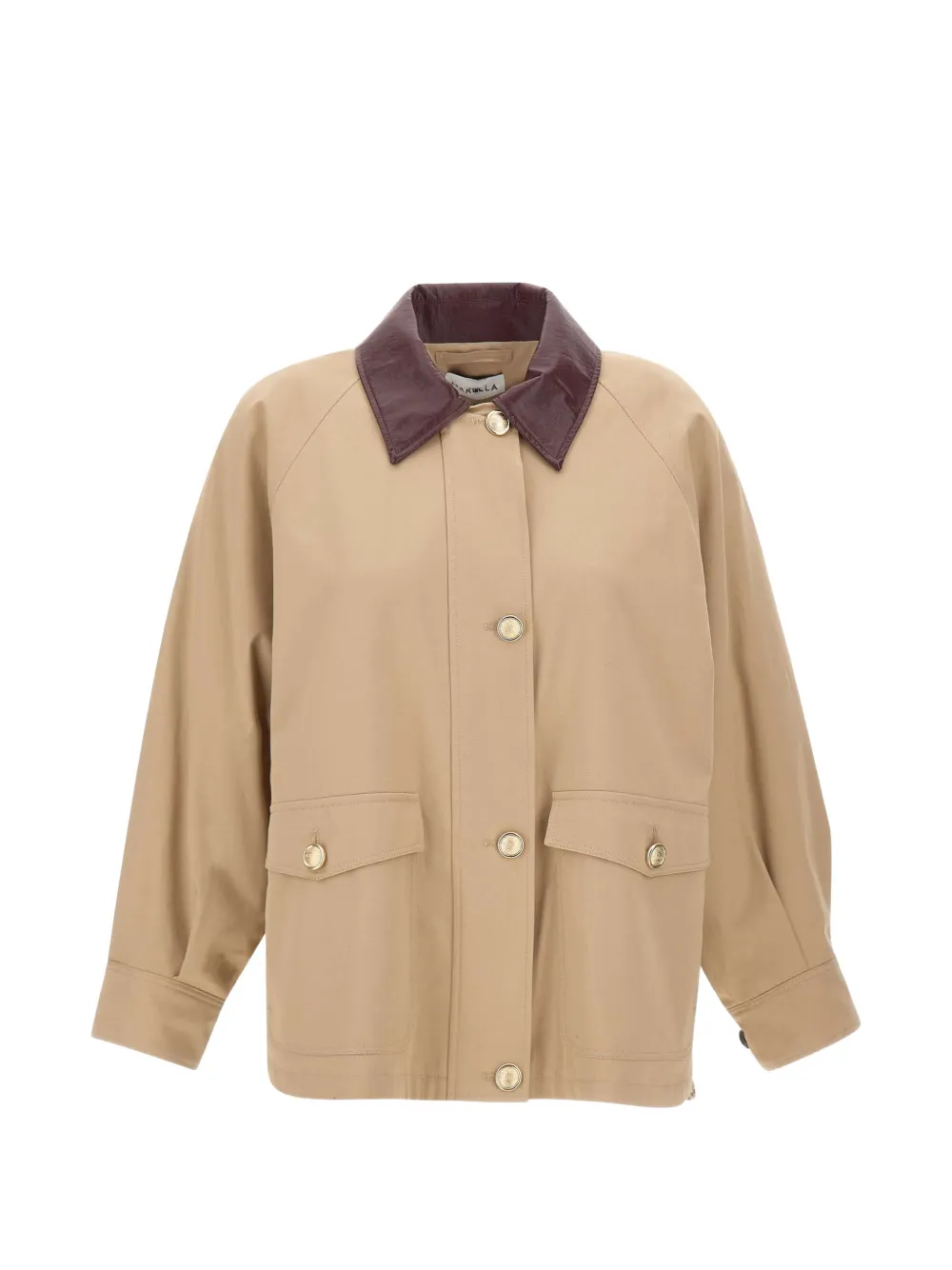 Marella contrasting-collar zip-up jacket Beige