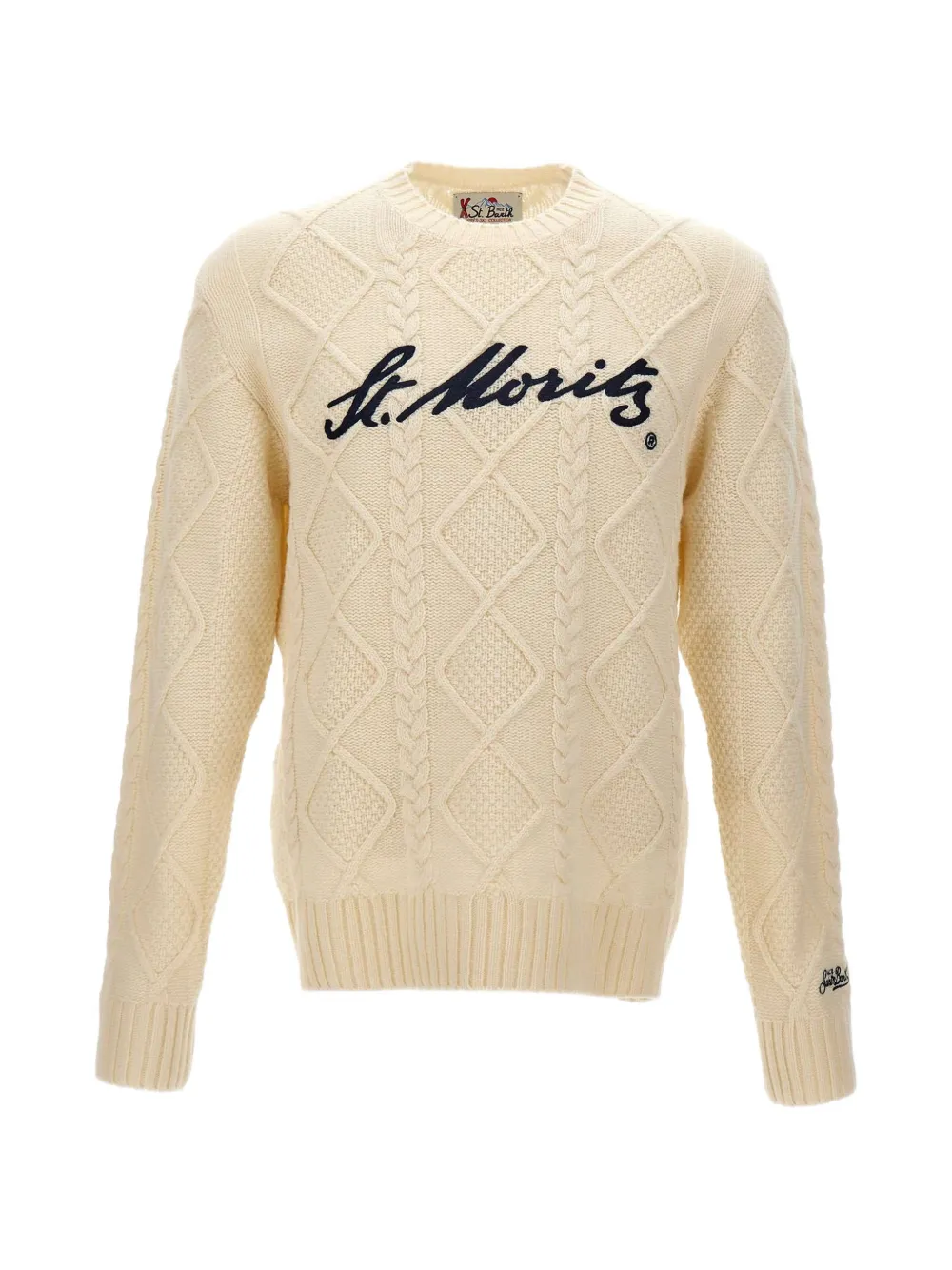 MC2 Saint Barth crewneck bergen tricot with posta cortina embroidery Beige