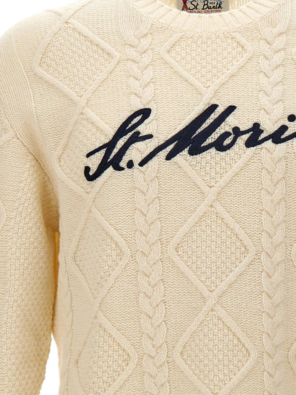 MC2 Saint Barth crewneck bergen tricot with posta cortina embroidery Beige