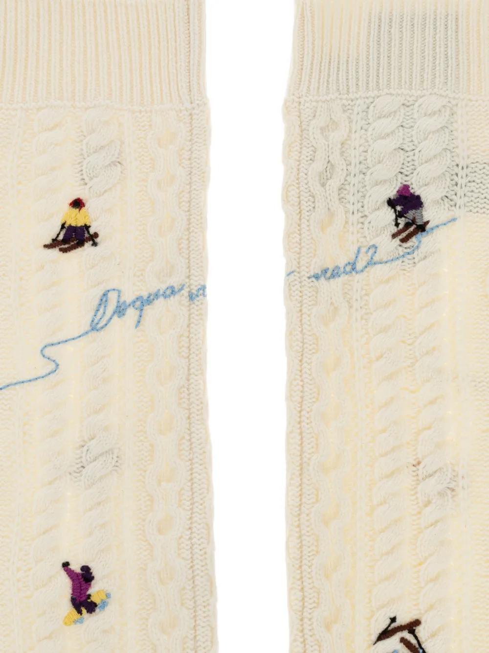 DSQUARED2 cable-knit embroidered leg warmers Beige