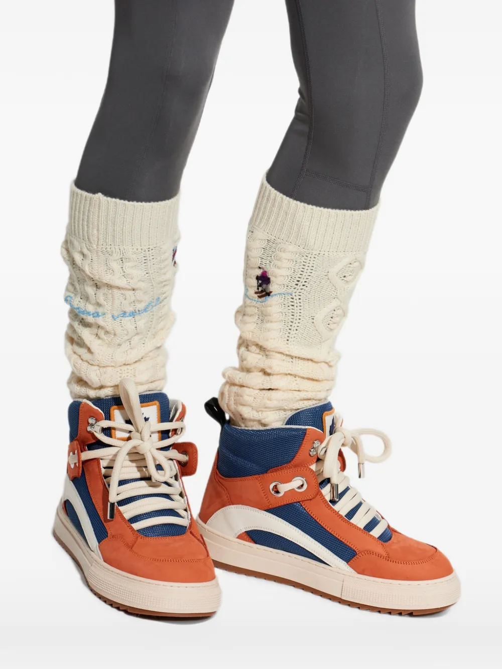 DSQUARED2 cable-knit embroidered leg warmers Beige