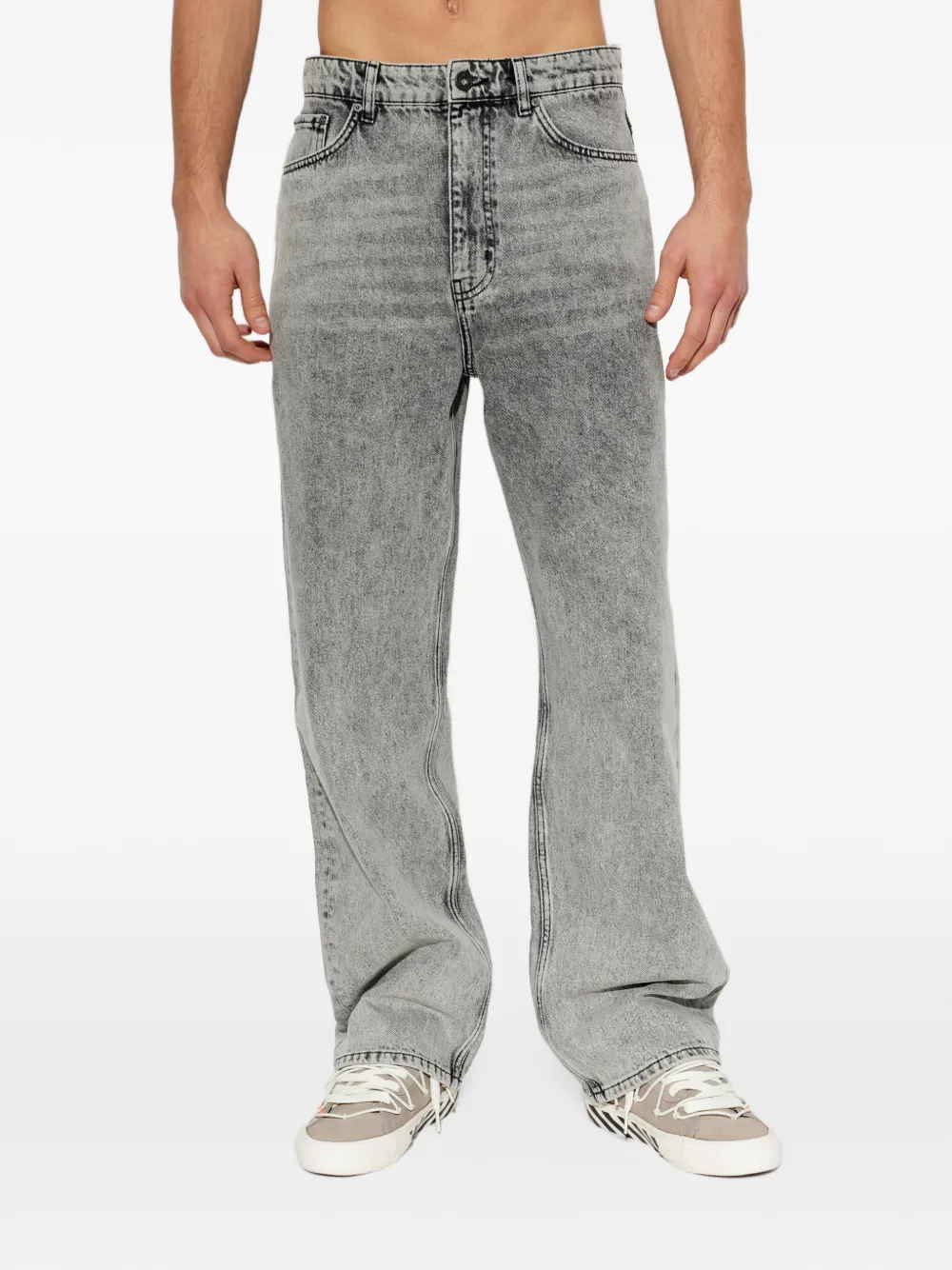 L ab c o Off-White acid-wash logo-print jeans Grijs