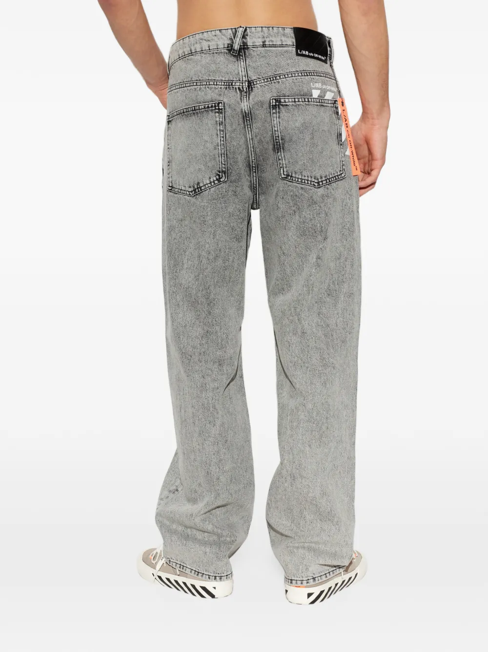L ab c o Off-White acid-wash logo-print jeans Grijs