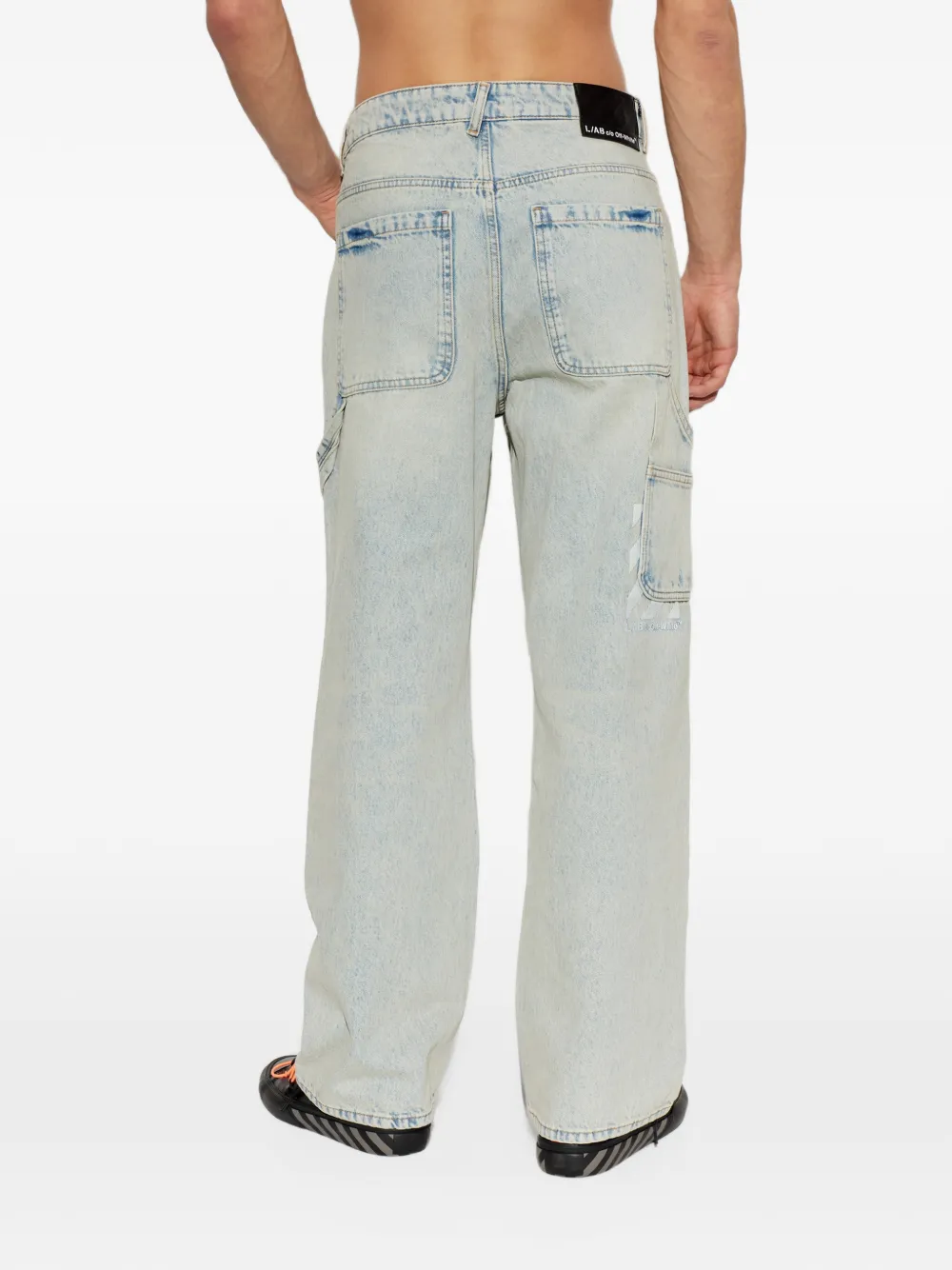 L ab c o Off-White logo-print panelled jeans Blauw