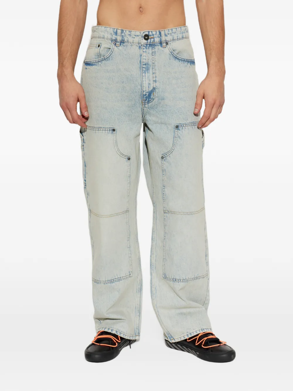 L ab c o Off-White logo-print panelled jeans Blauw