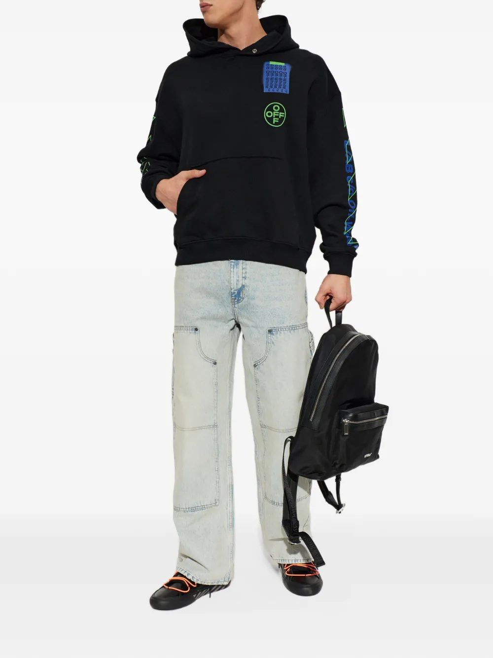 L ab c o Off-White logo-print panelled jeans Blauw