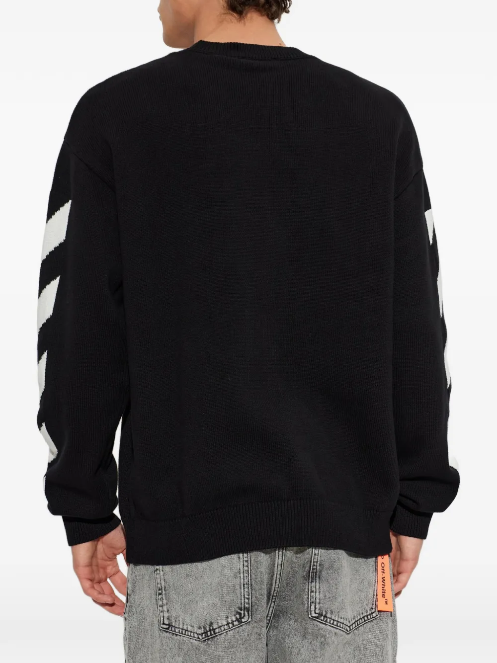 L ab c o Off-White logo-embroidered Diagonals-print sweater Zwart