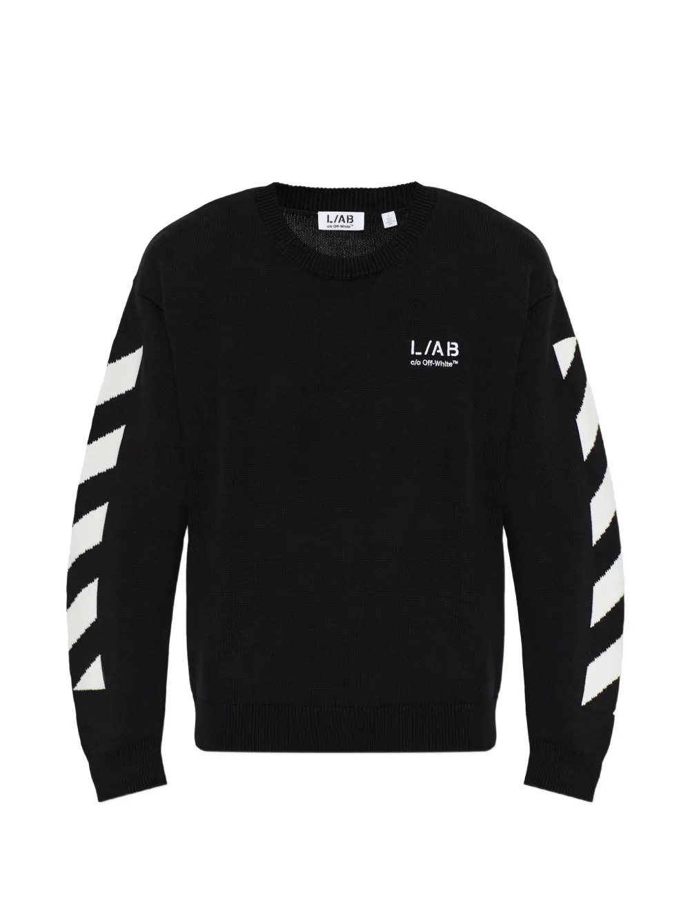 L ab c o Off-White logo-embroidered Diagonals-print sweater Zwart