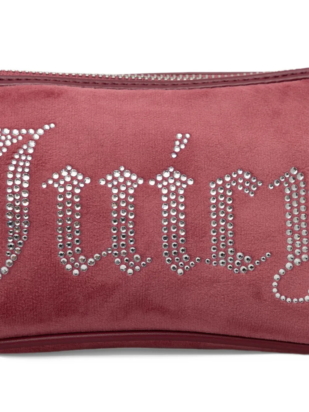 Juicy Couture Kimberly rhinestone-logo velvet shoulder bag Rood