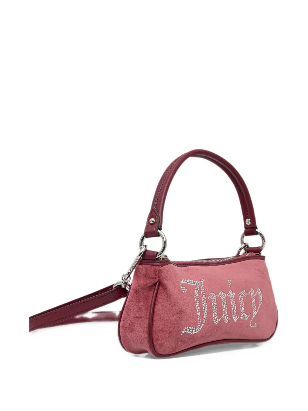 Juicy Couture Kimberly rhinestone-logo velvet shoulder bag Rood