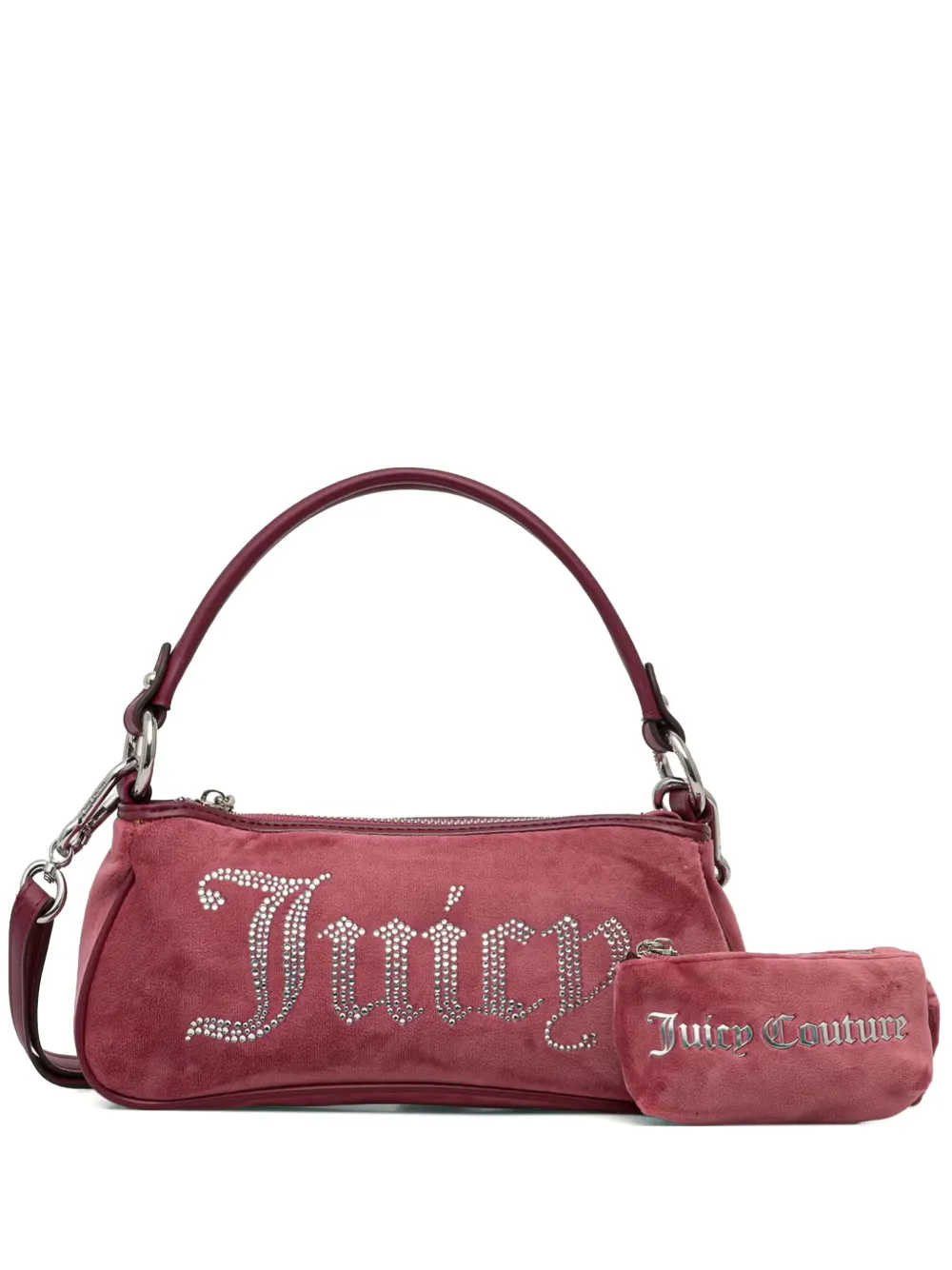 Juicy Couture Kimberly rhinestone-logo velvet shoulder bag Rood