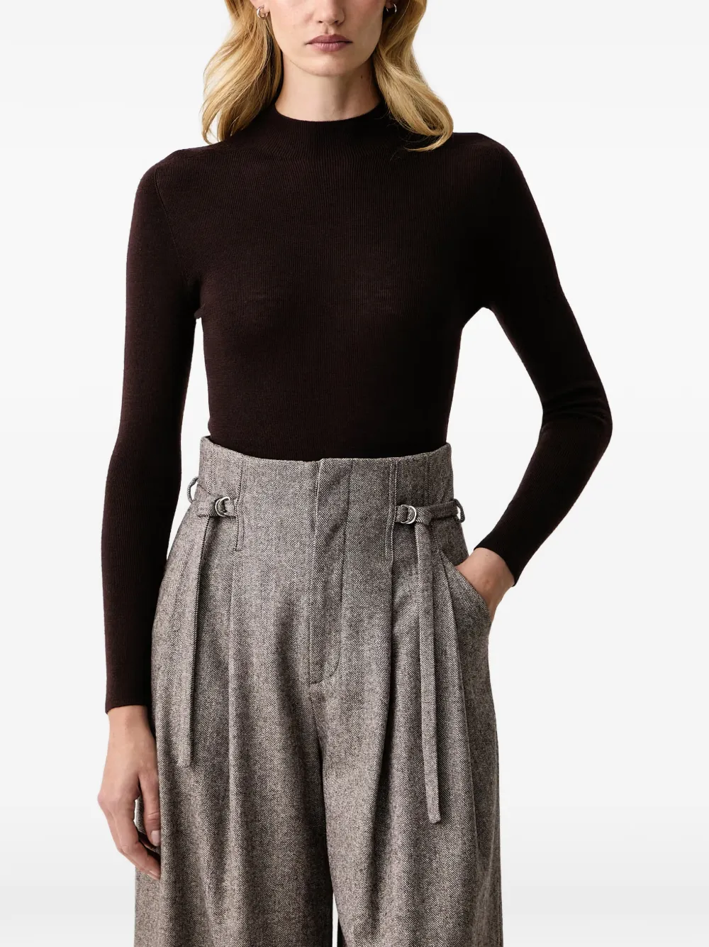 Isabelle Blanche ribbed-knit mock-neck sweater - Marron Isabelle Blanche ribbed-knit mock-neck sweater - Marron