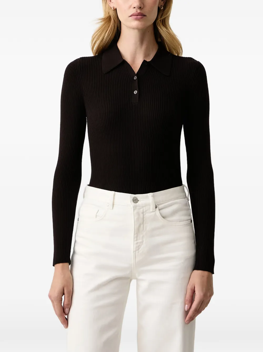 Isabelle Blanche ribbed-knit polo sweater - Marron Isabelle Blanche ribbed-knit polo sweater - Marron