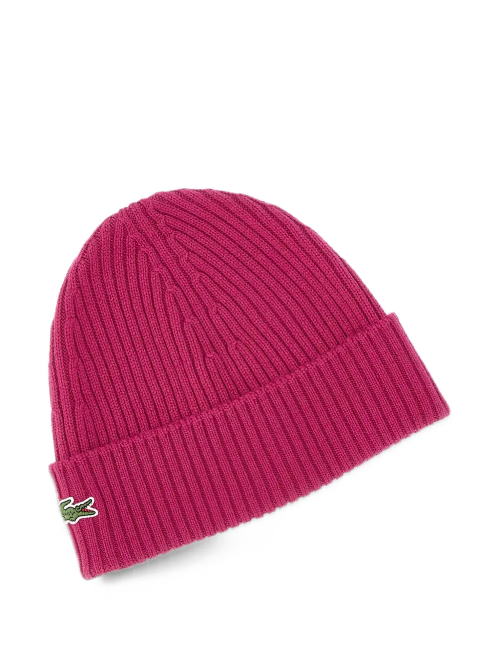 Lacoste rib-knit brushed wool beanie Roze