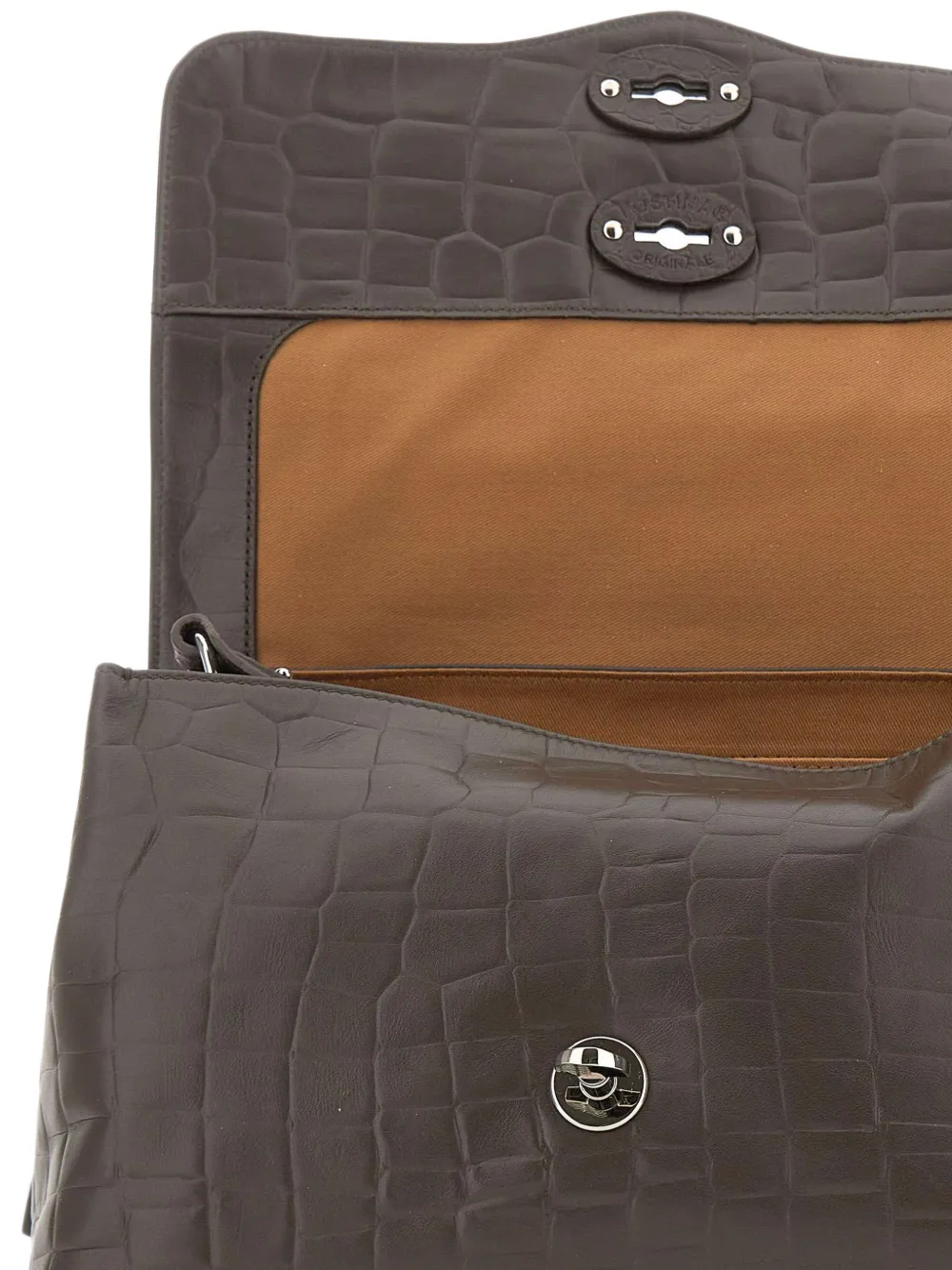 Zanellato small Postina crocodile-effect leather tote bag Bruin