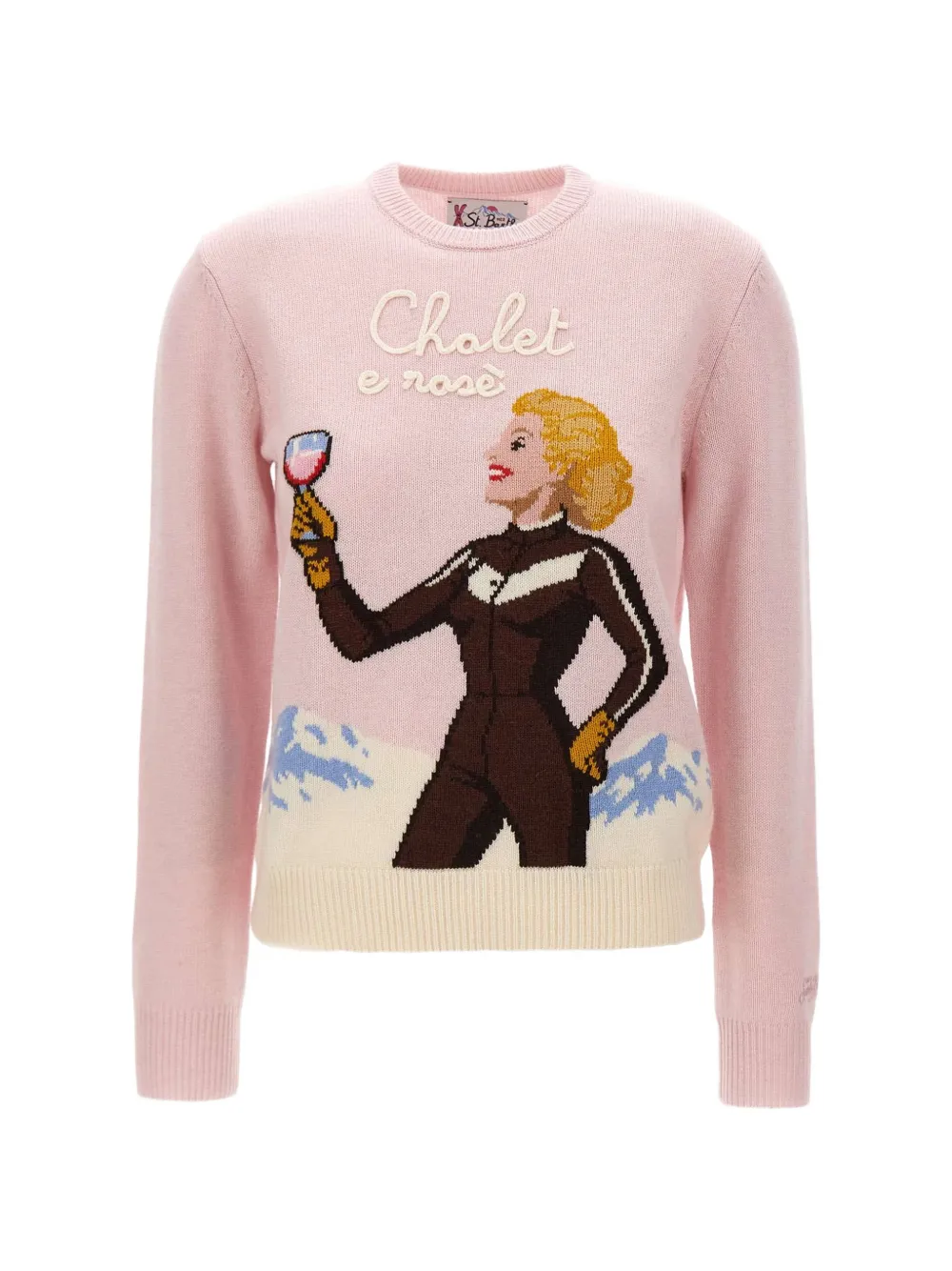 MC2 Saint Barth pink New Queen crewneck sweater with St. Moritz skier jacquard | special edition Roze