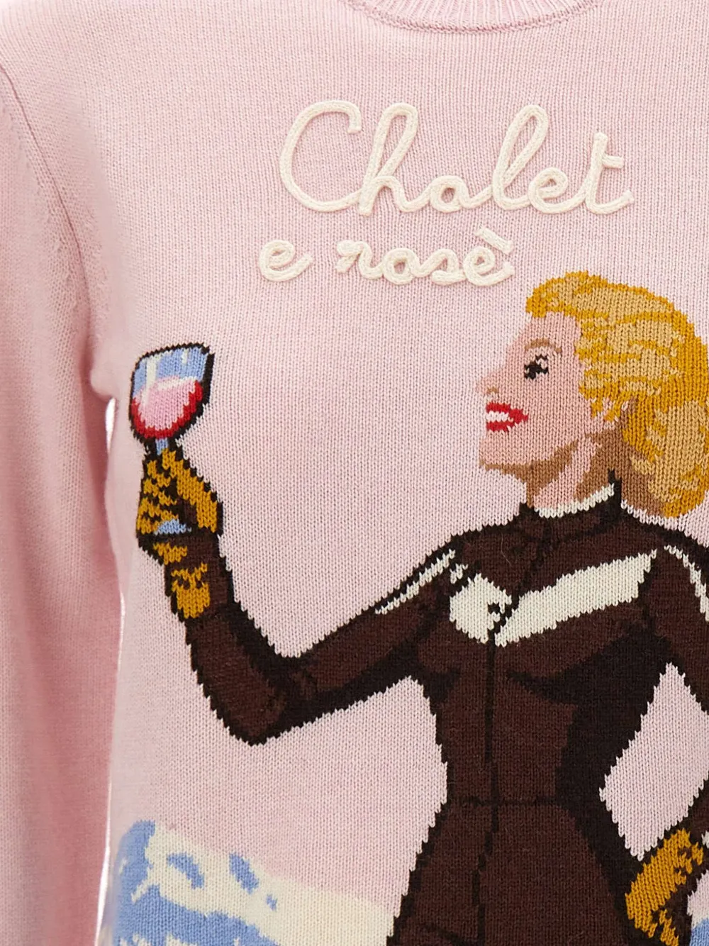 MC2 Saint Barth pink New Queen crewneck sweater with St. Moritz skier jacquard | special edition Roze