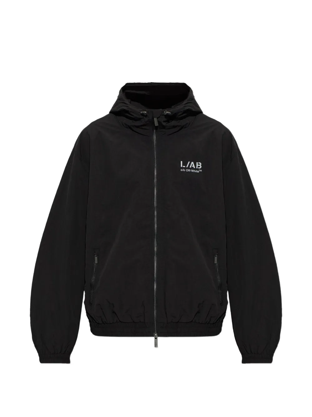 L/ab c/o Off-White 로고 프린트 후드 재킷 | 블랙 | Image 1