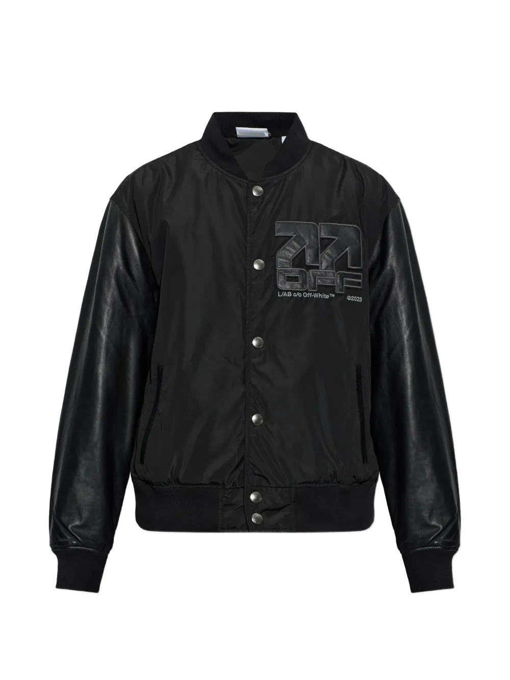 L/ab c/o Off-White бомбер с нашивкой-логотипом и кожаными рукавами | черный | Image 1