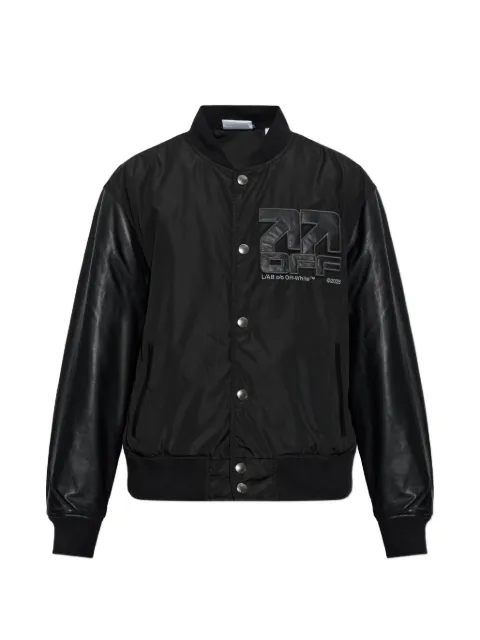 L/ab c/o Off-White leather-sleeve logo-patch bomber jacket