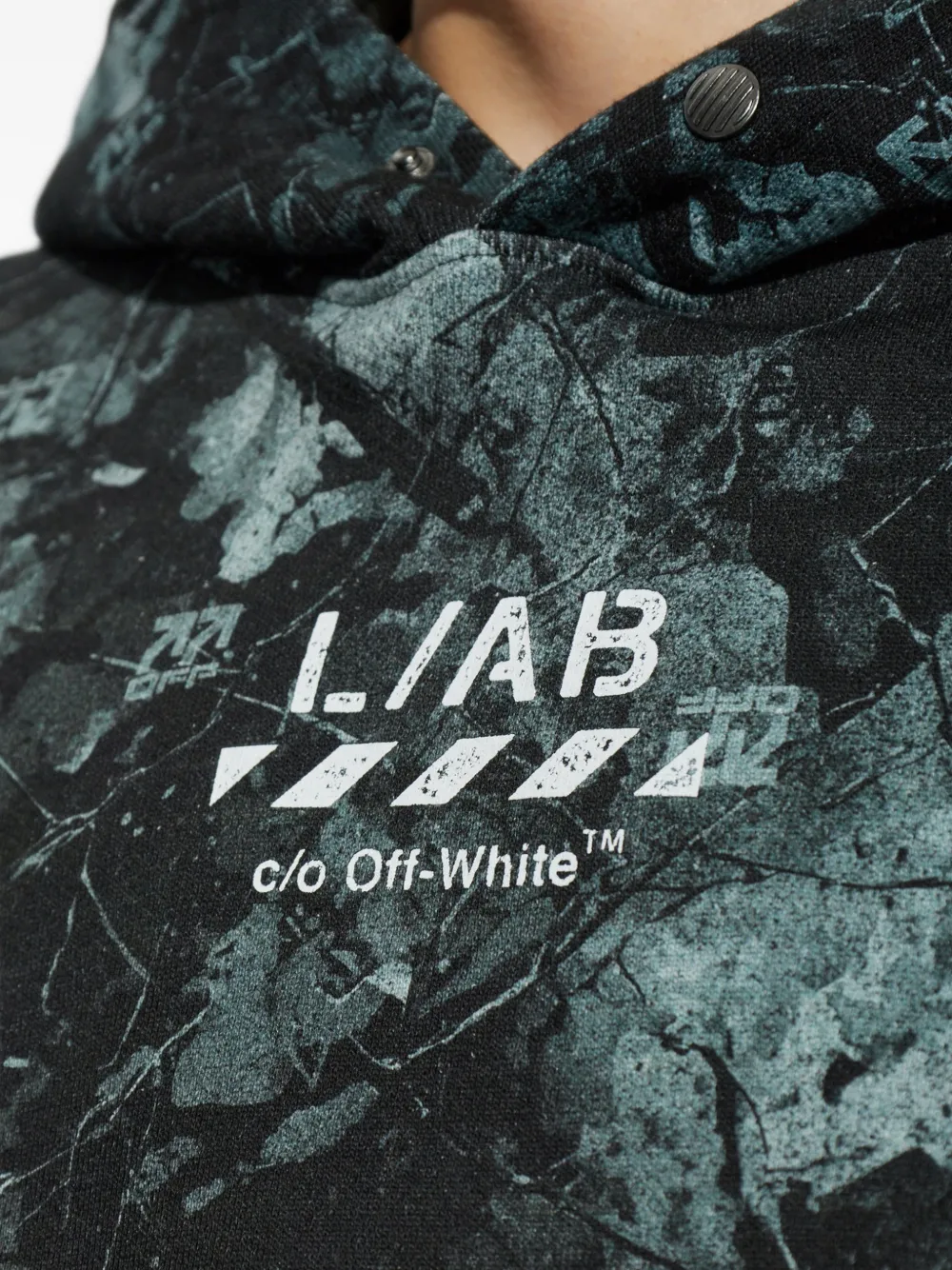 L ab c o Off-White marble-print logo-print hoodie Zwart