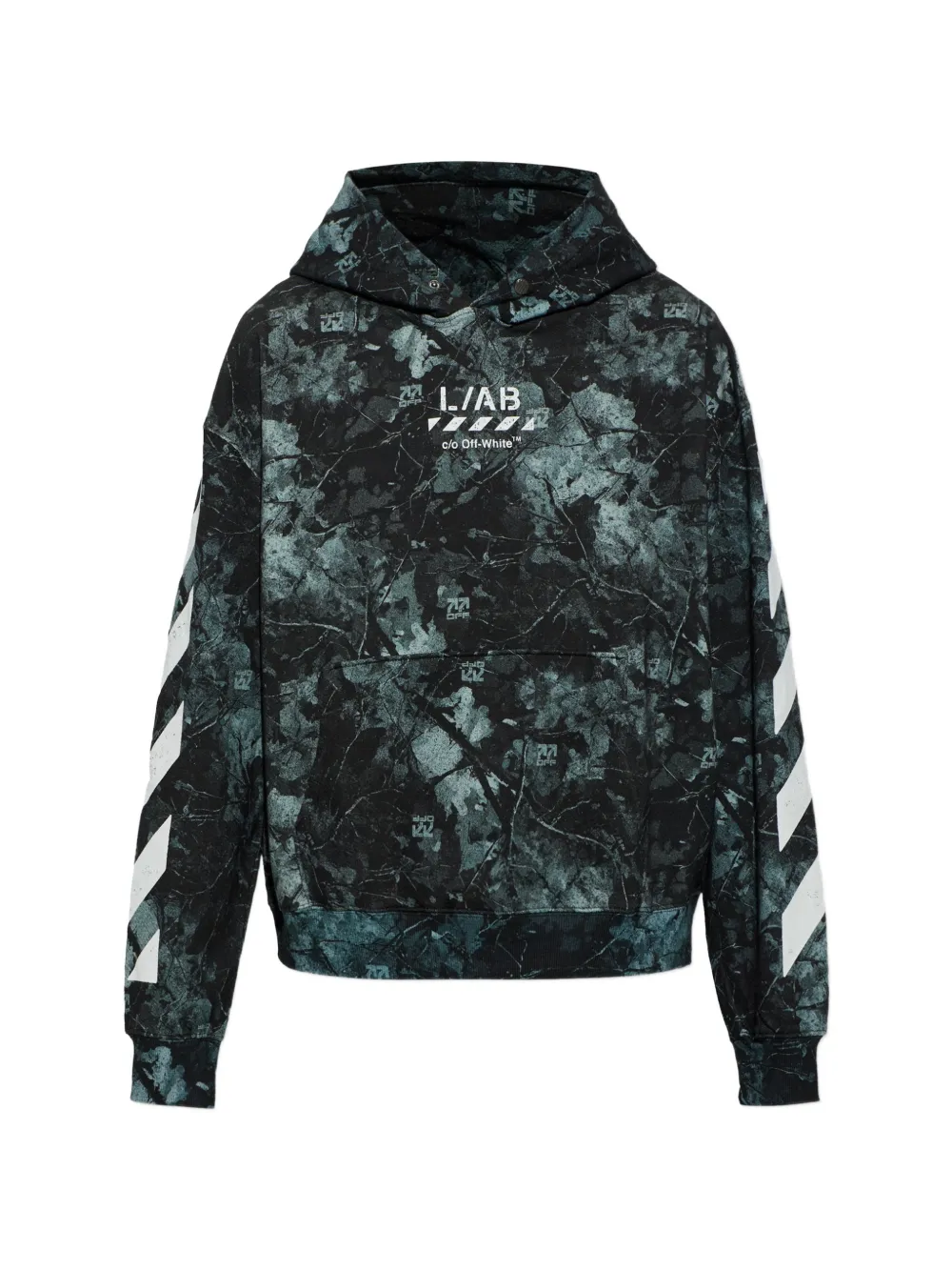 L ab c o Off-White marble-print logo-print hoodie Zwart