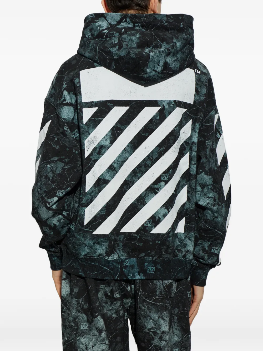 L ab c o Off-White marble-print logo-print hoodie Zwart