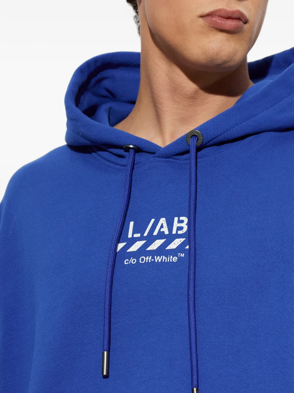L ab c o Off-White Core Diagonal logo-print hoodie Blauw