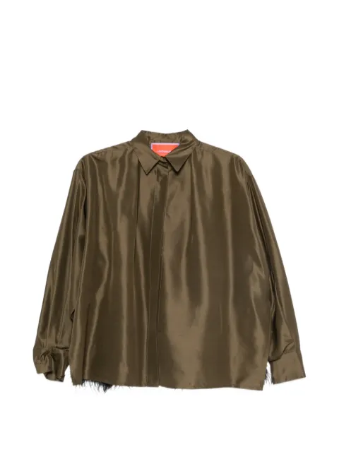 La DoubleJ La Scala feather-trimmed silk shirt