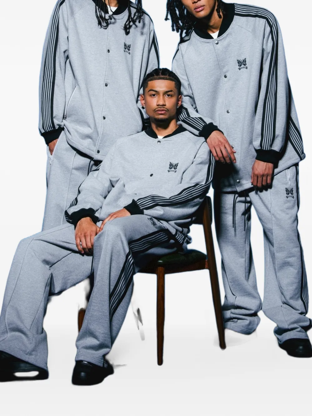 BREATH x Needles logo-embroidered side-stripe track pants Grijs