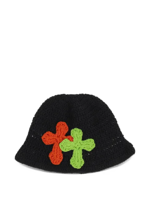Yarn crochet-knit cross-patch bucket hat
