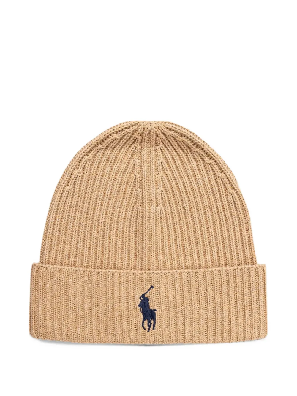 Polo Ralph Lauren Pony-embroidered ribbed-knit beanie hat Beige