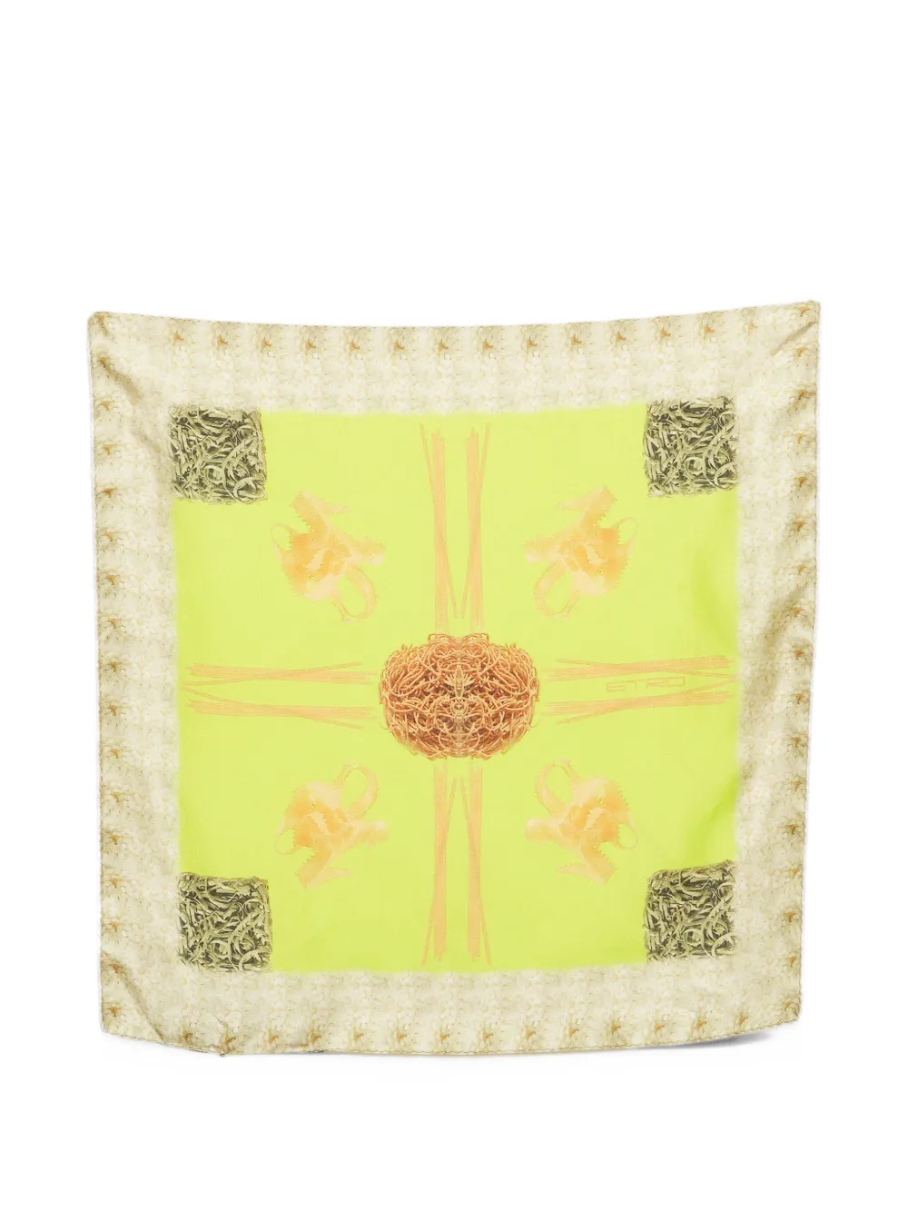 Etro Pre-Owned spaghetti-print silk pocket square | Green | Image 1