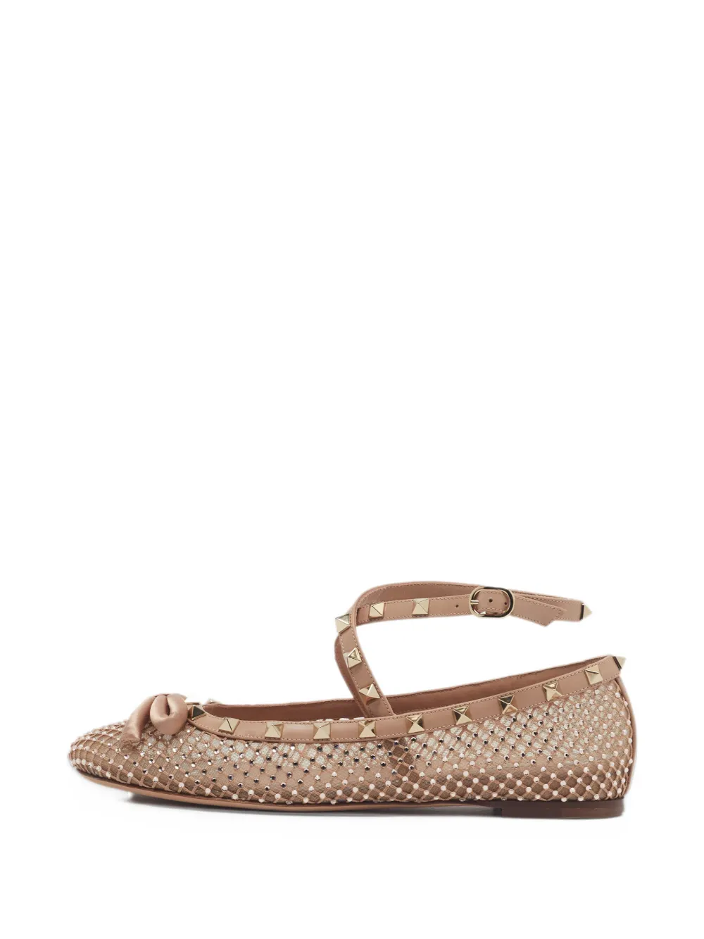 Valentino Garavani Pre-Owned Rockstud bow-detail ballet flats - Toni neutri