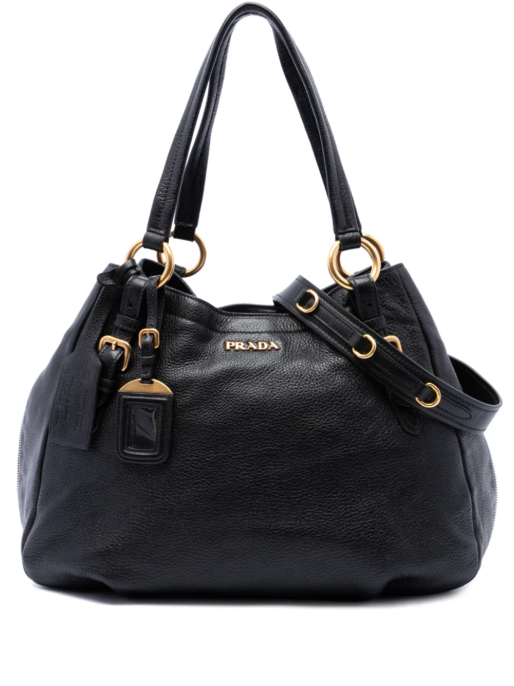 Prada Pre-Owned 2013-2026 Vitello Daino Side Zip Convertible Tote satchel - Black