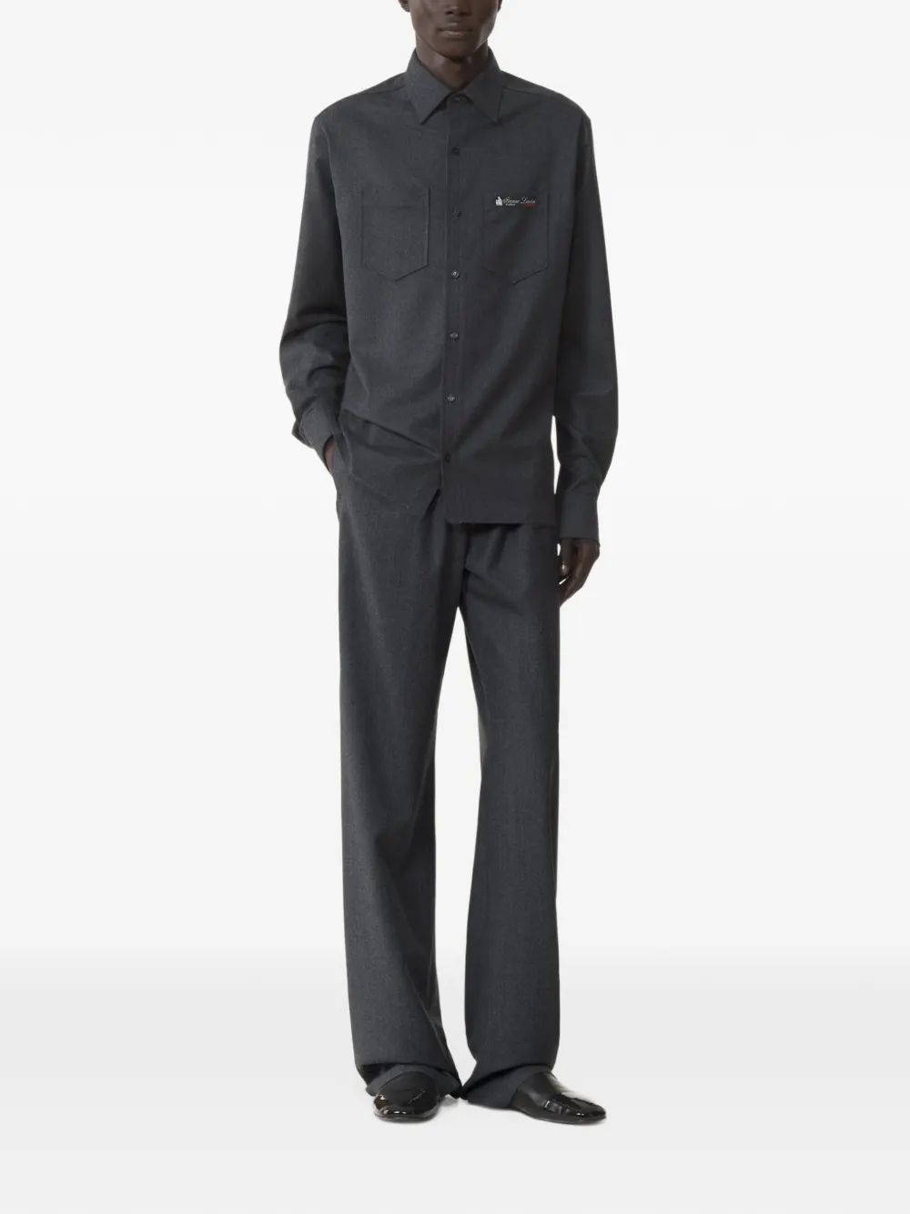 Lanvin straight-cut overshirt in wool flannel Grijs