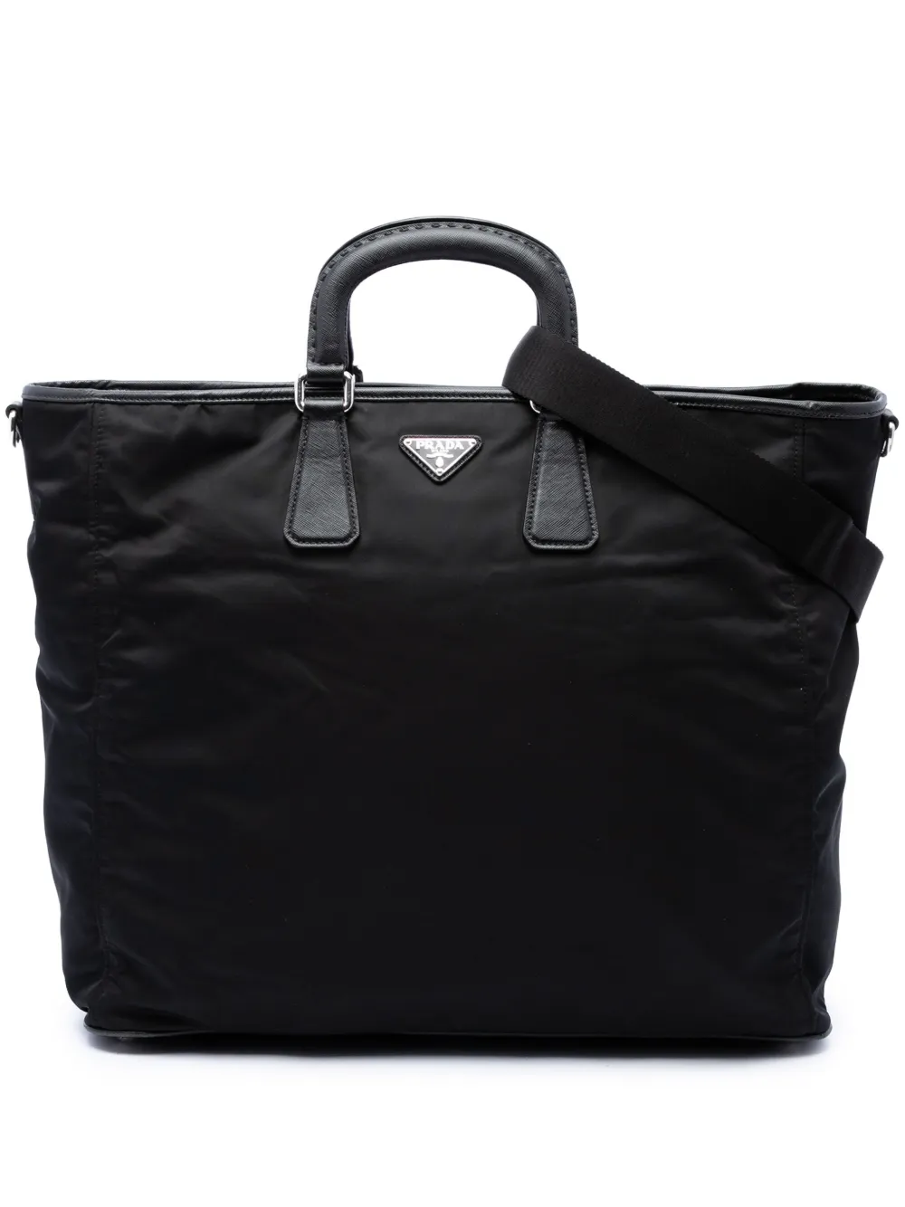 Prada Pre-Owned 2013-2026 Saffiano Trimmed Tessuto Convertible Tote satchel - Black