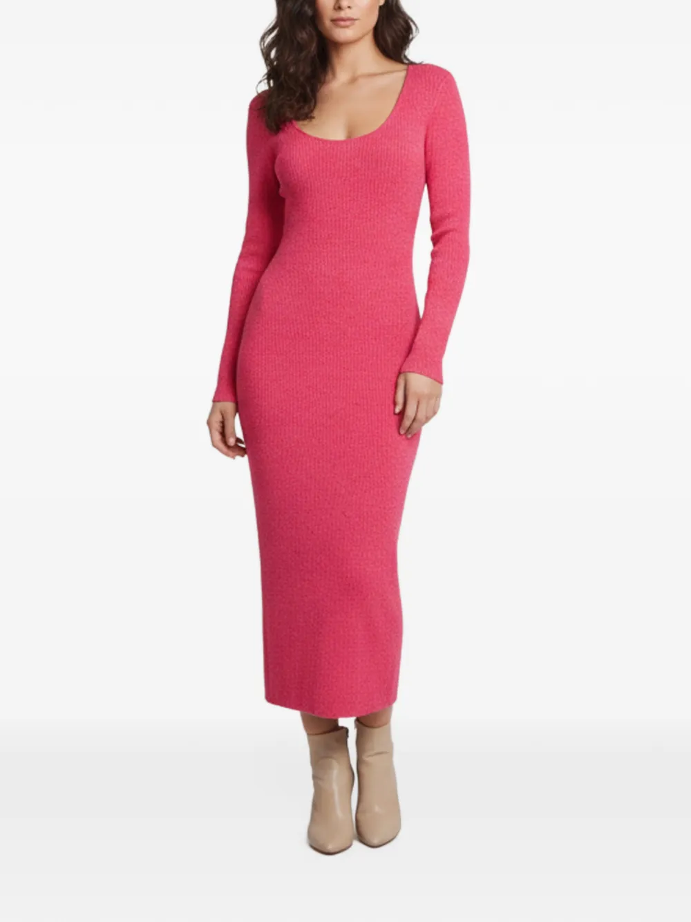 GANNI robe mi-longue en maille côtelée chinée - Rose